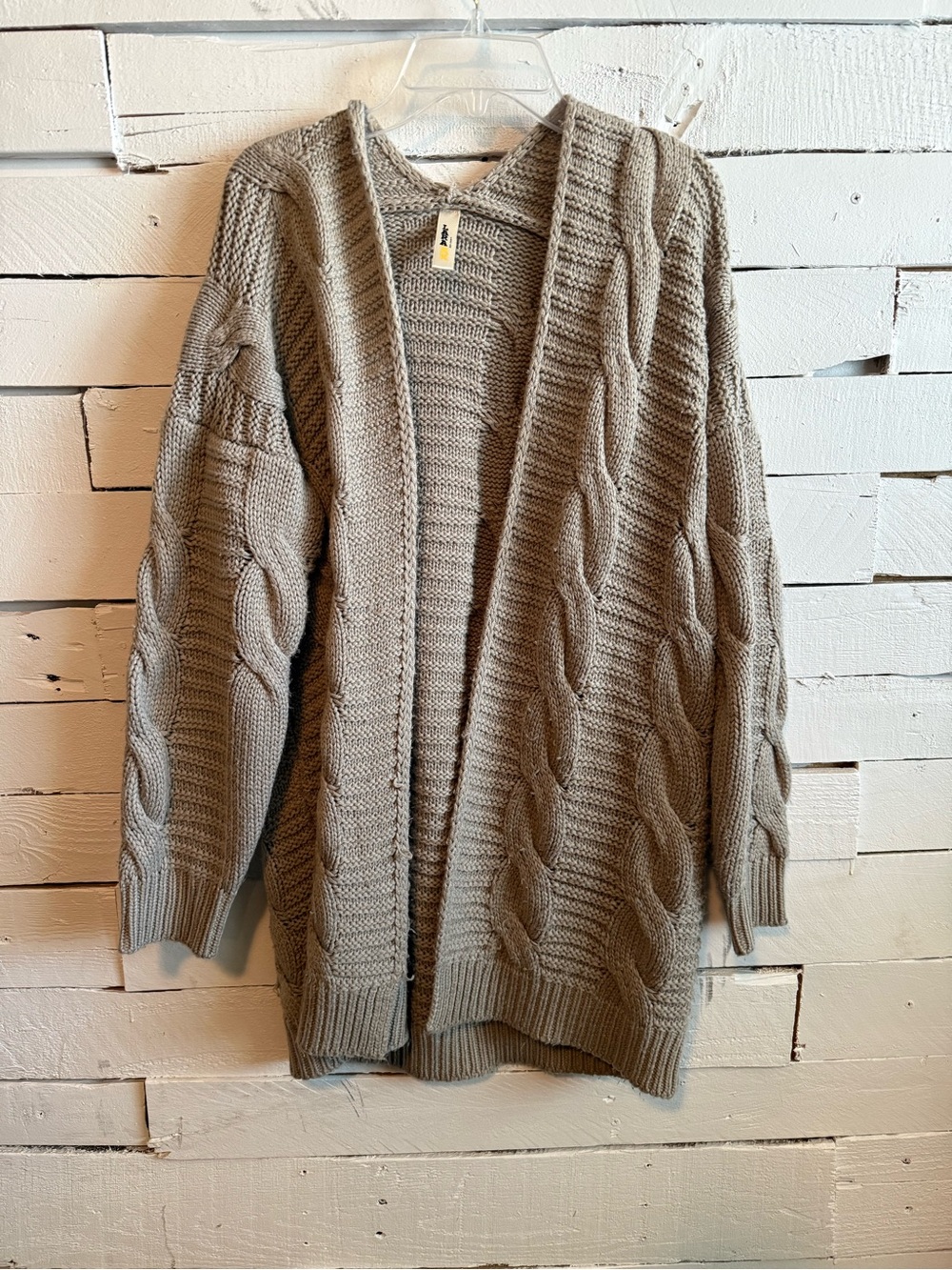 LARA Open-Front Cable Knit Cardigan - Taupe Gray